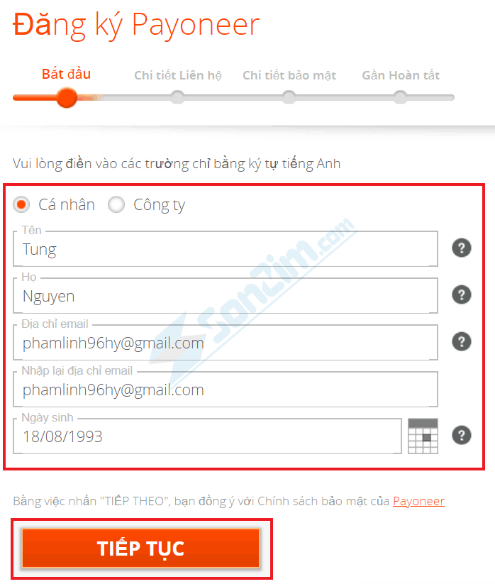 Cách đăng ký tài khoản Payoneer