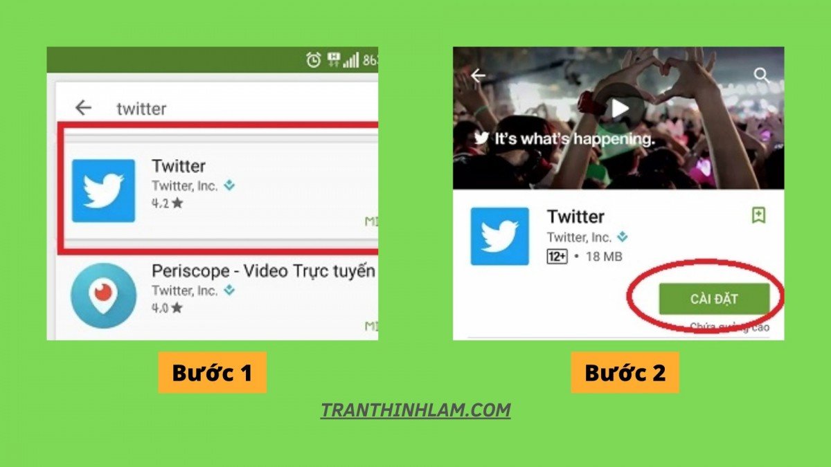 cài đặt Twitter trên điện thoại Android