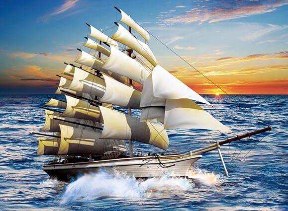 Tranh thuận buồm xuôi gió khổ dọc và con thuyền màu trắng