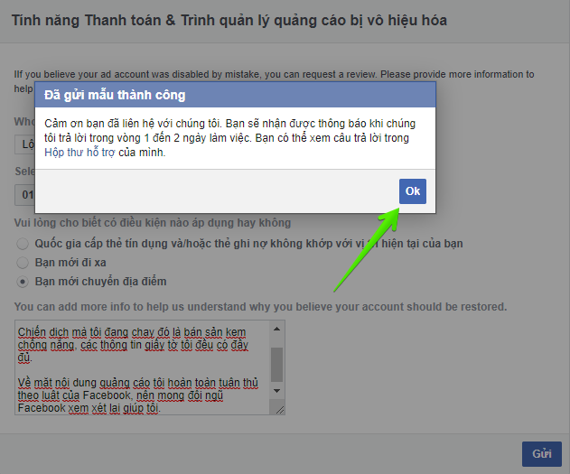 Lỗi thanh toán khi chạy quảng cáo